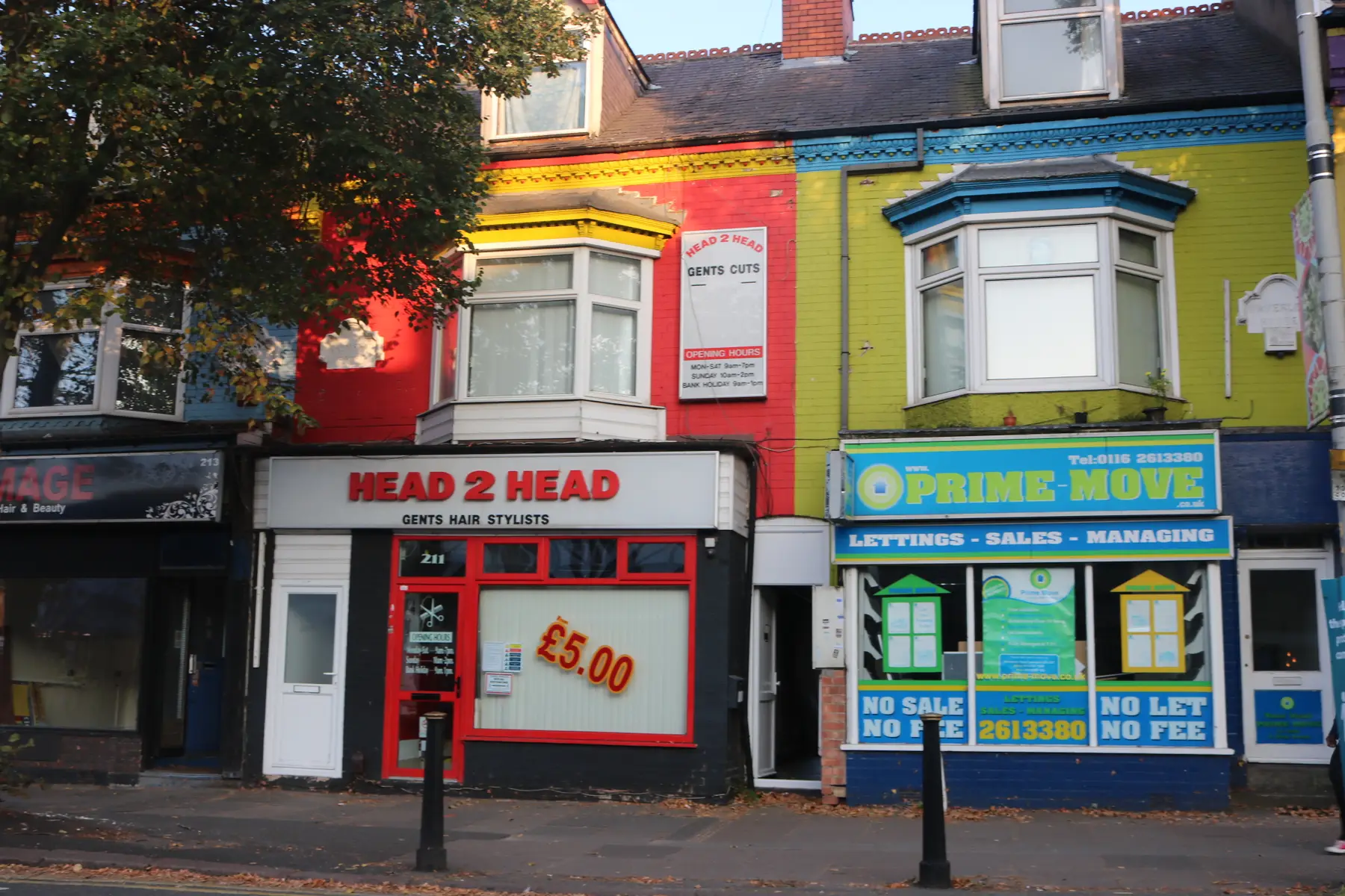 Painted shopfronts on Melton Road, Leicester